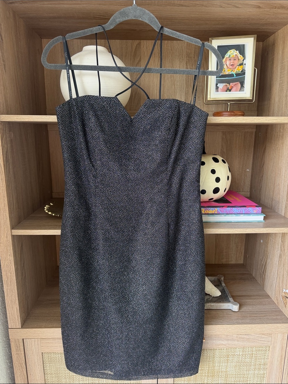 Vintage David Meister Black Sparkle Cocktail Dress | Size 8